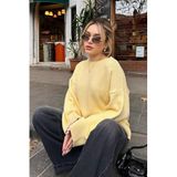 Madmext Kadın Sarı Bisiklet Yaka Oversize Triko Kazak, Uzun Kollu