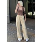 Madmext Kadın Sarı Cepli Bol Paça Yüksek Bel Pantolon, XL