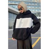 Madmext Kadın Siyah Kapüşonlu, Renk Bloklu, Kanguru Cepli Sweatshirt, M Beden