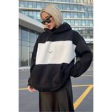 Madmext Kadın Siyah Kapüşonlu, Renk Bloklu, Kanguru Cepli Sweatshirt, S Beden
