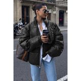 Madmext Kadın Siyah Oversize Basic Deri Mont Uzun Kol Düz Desen ile Şıklık