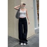 Madmext Kadın Siyah Straight Wide Jean, Normal Bel, 48 Beden