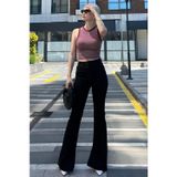 Madmext Kadın Siyah Yırtmaçlı Likralı Çan Paça Jean Pantolon Mg1518
