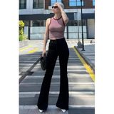 Madmext Kadın Siyah Yırtmaçlı Likralı Çan Paça Jean Pantolon Mg1518,Siyah 33
