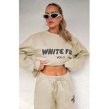 Madmext Kadın Sweatshirt, Bisiklet Yaka, Baskılı, Bej, M Beden