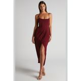 Madmext, Kadın, Uzun, Degaje Yaka Askılı Elbise, Bordo, XL