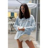 Madmext Kadın Uzun Kollu Baskılı T-Shirt, Bebe Mavisi, XL