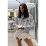 Madmext Kadın Uzun Kollu Baskılı T-Shirt, Gri, L Beden