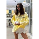 Madmext Kadın Uzun Kollu Baskılı T-Shirt,%100 Pamuk, Sarı, S Beden