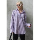 Madmext Kadın Uzun Kollu Oversize Gömlek, Mor Çizgili, L