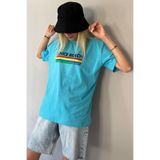 Madmext Kadın Venice Beach Baskılı Oversize T-Shirt, Turkuaz, L Beden
