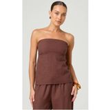 Madmext Kahverengi %100 Pamuklu Straplez Bluz Mg2354