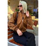 Madmext Kahverengi Astarlı Kadın Bomber Ceket Mg2545,Kahverengi S