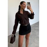 Madmext Kahverengi Basic Kadın Gömlek Mg2355,Kahverengi L