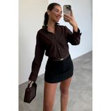 Madmext Kahverengi Basic Kadın Gömlek Mg2355,Kahverengi M
