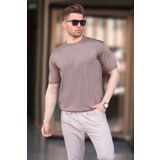 Madmext Kahverengi Bisiklet Yaka Basic Erkek Tişört 6883