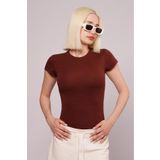 Madmext Kahverengi Bisiklet Yaka Basic Kadın T-shirt Mg2479