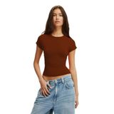Madmext Kahverengi Bisiklet Yaka Basic Kadın T-Shirt Mg2479,Kahverengi S