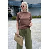 Madmext Kahverengi Bisiklet Yaka Basic Kadın Tişört MG2075