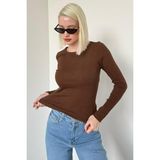 Madmext Kahverengi Bisiklet Yaka Slim Fit Kadın Body MG2564