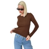 Madmext Kahverengi Bisiklet Yaka Slim Fit Kadın Body Mg2564,Kahverengi L