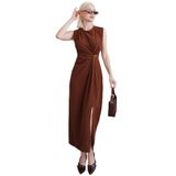 Madmext Kahverengi Bronşlu Midi Boy Kadın Elbise Mg2418,Kahverengi S