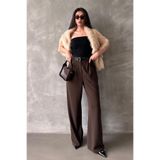 Madmext Kahverengi Çift Pileli Kemerli Pantolon Mg2330