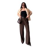 Madmext Kahverengi Çift Pileli Kemerli Pantolon Mg2330,Kahverengi 44
