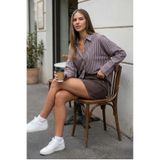 Madmext Kahverengi Çizgili Kadın Gömlek Mg2410