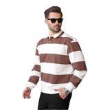 Madmext Kahverengi Çizgili Polo Yaka Erkek Kazak E7173,Kahverengi 2XL