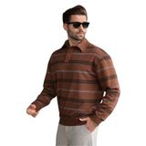 Madmext Kahverengi Çizgili Polo Yaka Erkek Sweatshirt E7172,Kahverengi L
