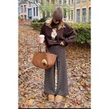 Madmext Kahverengi Çizgili Triko Kadın Pantolon Mg2609,Kahverengi S