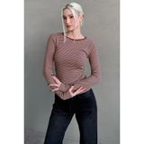 Madmext Kahverengi Çizgili Uzun Kollu Kadın Body MG2657 - S