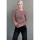 Madmext Kahverengi Çizgili Uzun Kollu Kadın Body Mg2657,Kahverengi M