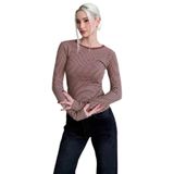 Madmext Kahverengi Çizgili Uzun Kollu Kadın Body Mg2657,Kahverengi S