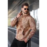 Madmext Kahverengi Desenli Kapüşonlu Erkek Sweatshirt E7167,Kahverengi M