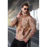 Madmext Kahverengi Desenli Kapüşonlu Erkek Sweatshirt E7167,Kahverengi S