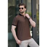 Madmext Kahverengi Desenli Polo Yaka Triko Erkek Tişört E7155