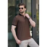 Madmext Kahverengi Desenli Polo Yaka Triko Erkek Tişört E7155,Kahverengi L