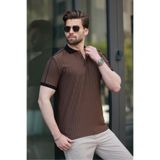 Madmext Kahverengi Desenli Polo Yaka Triko Erkek Tişört E7155,Kahverengi S