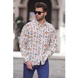 Madmext Kahverengi Desenli Uzun Kollu Oversize Erkek Gömlek 6731