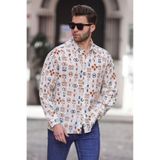 Madmext Kahverengi Desenli Uzun Kollu Oversize Erkek Gömlek 6731,Kahverengi 2XL