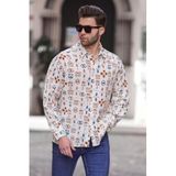 Madmext Kahverengi Desenli Uzun Kollu Oversize Erkek Gömlek 6731,Kahverengi S