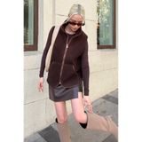 Madmext Kahverengi Dik Yaka Kadın Peluş Yelek Mg2578,Kahverengi M