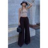 Madmext Kahverengi Dökümlü Cepli Krep Kumaş Wide Leg Pantolon MG2668