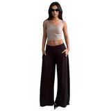 Madmext Kahverengi Dökümlü Cepli Krep Kumaş Wide Leg Pantolon Mg2668,Kahverengi L