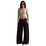 Madmext Kahverengi Dökümlü Cepli Krep Kumaş Wide Leg Pantolon Mg2668,Kahverengi M