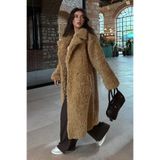 Madmext Kahverengi Düğmeli Peluş Uzun Kaban Mg2516