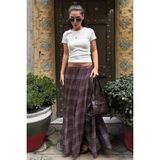 Madmext Kahverengi Ekose Desenli Vintage Şifon Maxi Etek MG2776 - XL