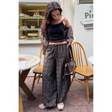 Madmext Kahverengi Ekose Desenli Yüksek Bel Balon Fit Kadın Pantolon MG2726